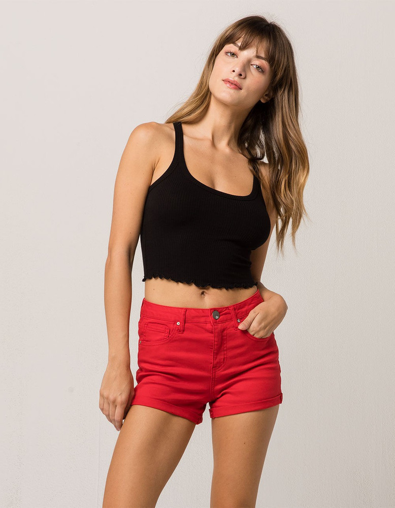 Red denim shorts womens on sale