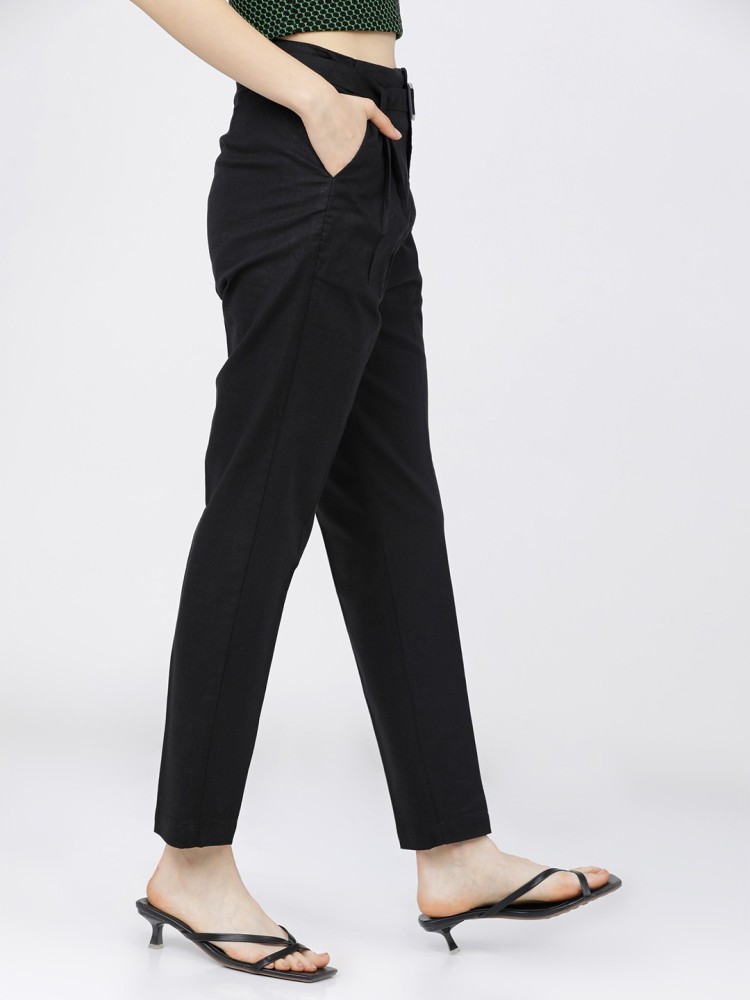 Xpose Bottoms Pants and Trousers  Buy Xpose Women Black Tapered Fit  Cropped Formal Trousers Online  Nykaa Fashion