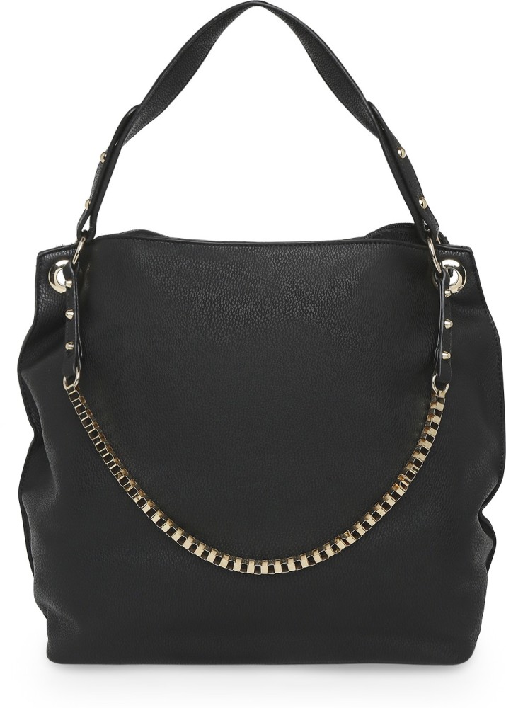 Black Handbag + Black Leather Chain Shoulder Strap Set