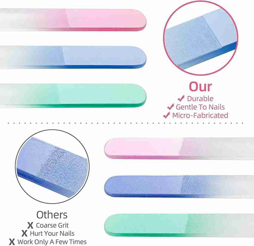 maycreate 3 PCS Nail File, Glass Nail File, Premium Glass Nail File with  Case, Multicolor Crystal Nail File, Beginner & Professional Salon Manicure  Tools for Natural Nails, Gift for Women and Girls 