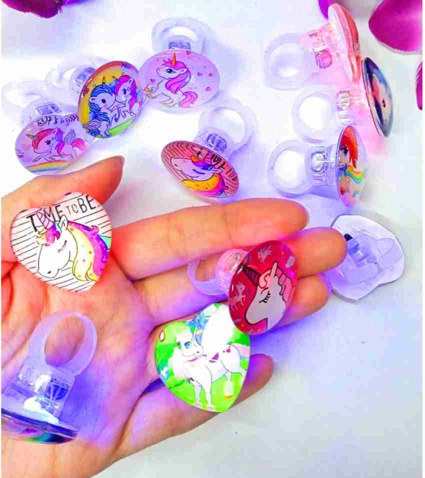 komto Cute Finger Rings with Unicorn Characters Finger Ring for Girls Birthday Gift for Girls Ring with light Adjustable ring LED Light Finger Ring Plastic finger Rings for girls Set