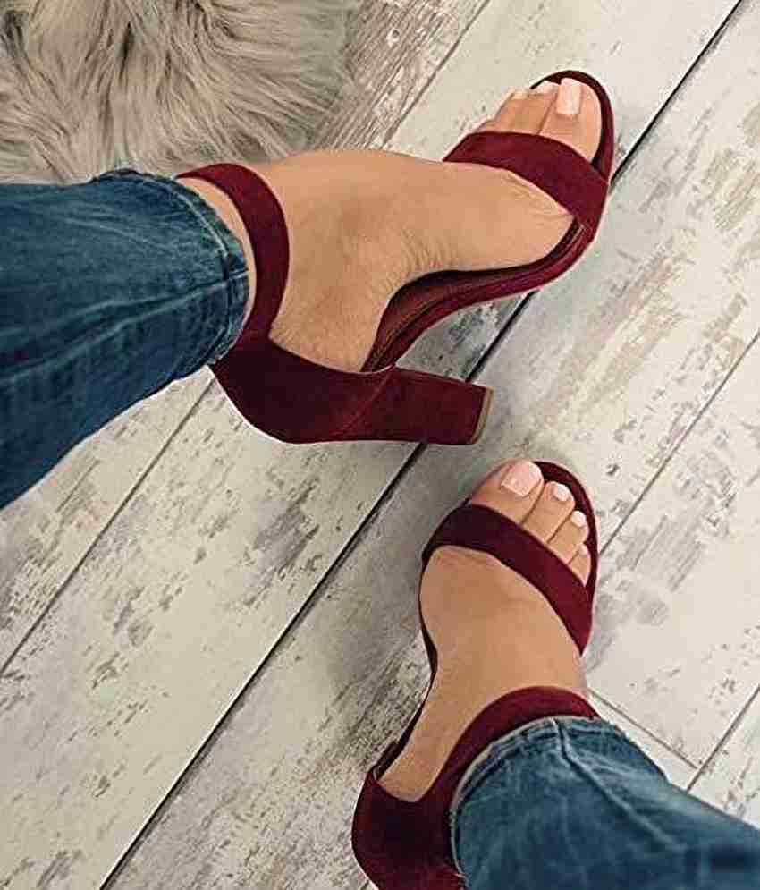 Burgundy sales sandals heels