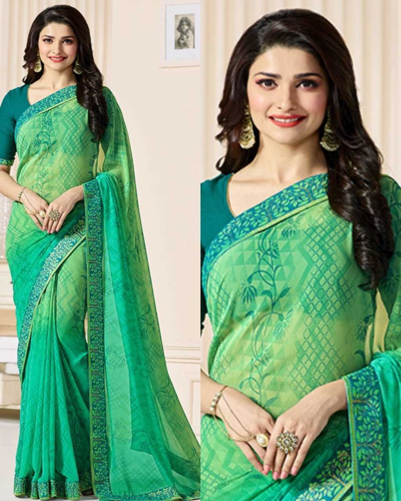 Buy RUKHA FAB Printed Daily Wear Georgette Chiffon Green Sarees Online Best Price In India Flipkart