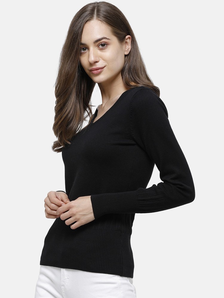 98 Degree North Solid V Neck Casual Women Black Sweater - Buy 98 Degree  North Solid V Neck Casual Women Black Sweater Online at Best Prices in  India