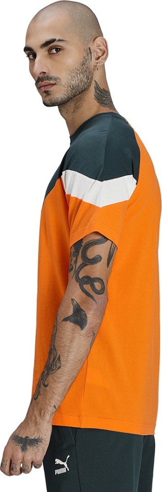 Best Men Orange Round Buy at Orange India Neck T-Shirt PUMA Neck Online Prices Colorblock Round - PUMA Men Colorblock in T-Shirt