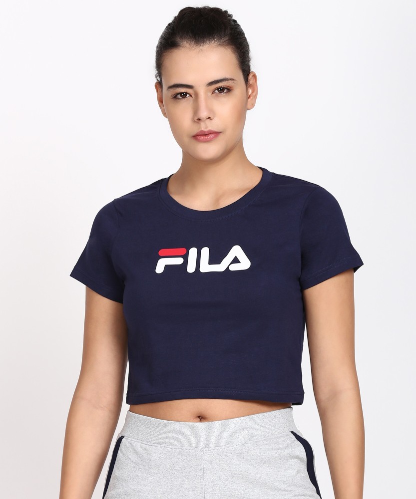 FILA Casual Short Sleeve Printed Women Blue Top - Buy FILA Casual