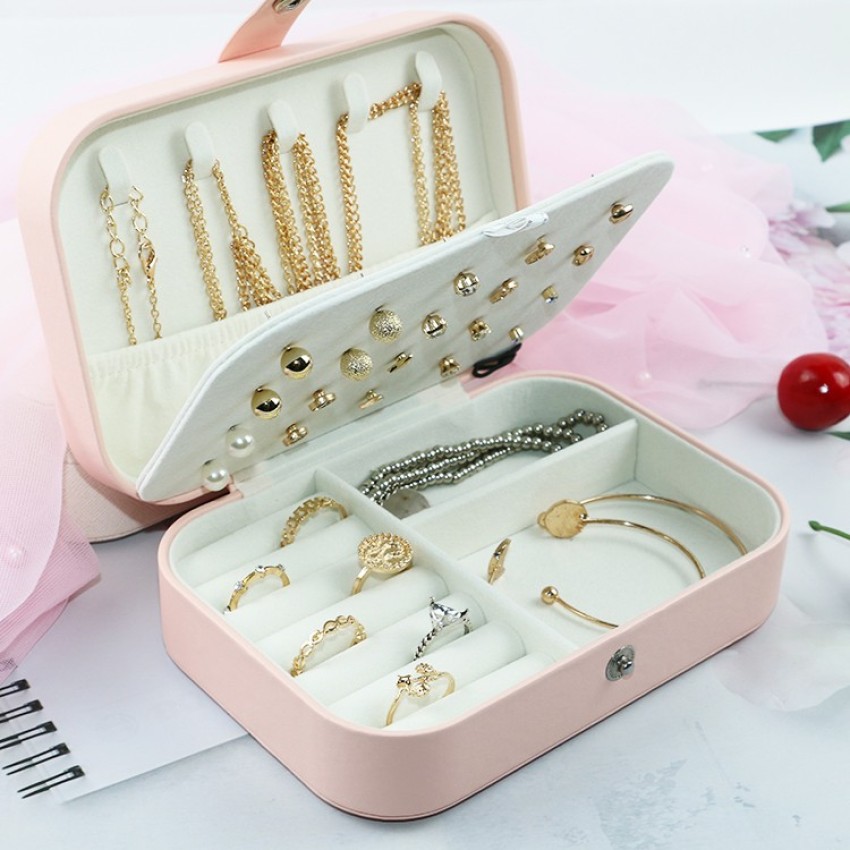 PYXBE Travel Jewelry Organizer,PU Leather Travel Jewelry Case,Double Layer  Small Jewelry Box for Women Girls,Jewelry Organizer Box for