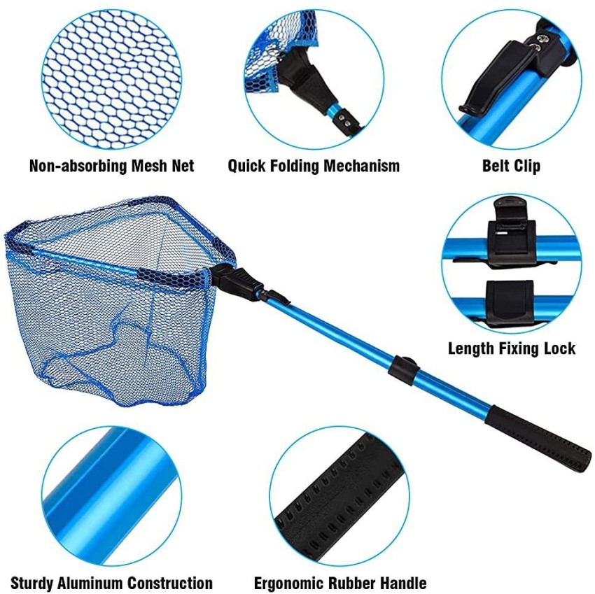 Rubber Fishing Landing Net with Retractable Aluminum Pole and