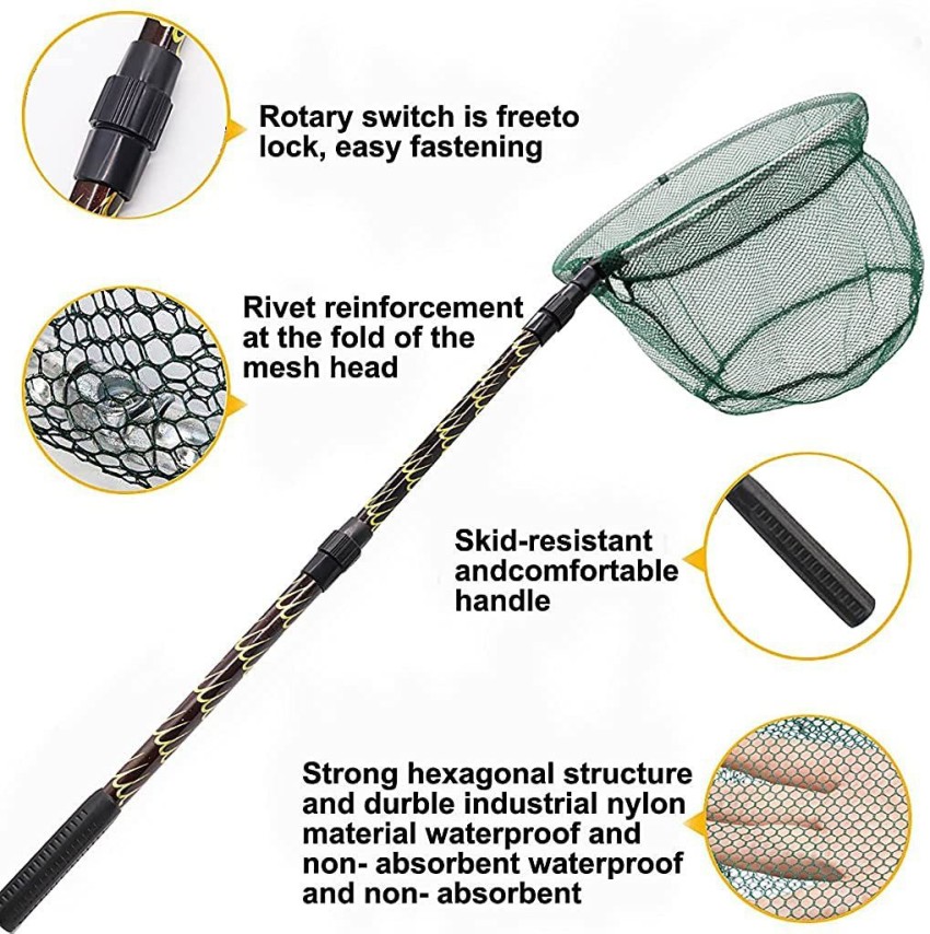  Fishing Net Fish Landing Nets Rubber Coated Net Ice Fishing  Collapsible Telescopic Pole Handle For Saltwater Freshwater Extending To  43inchesWhite