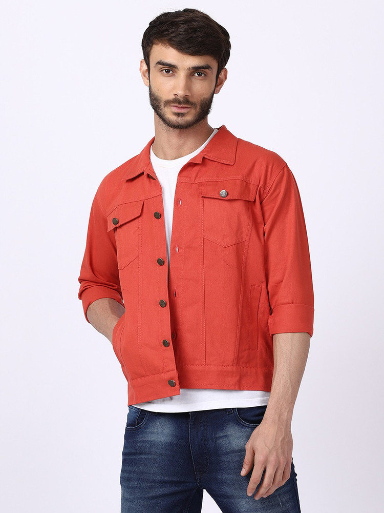 Orange colour denim outlet jacket