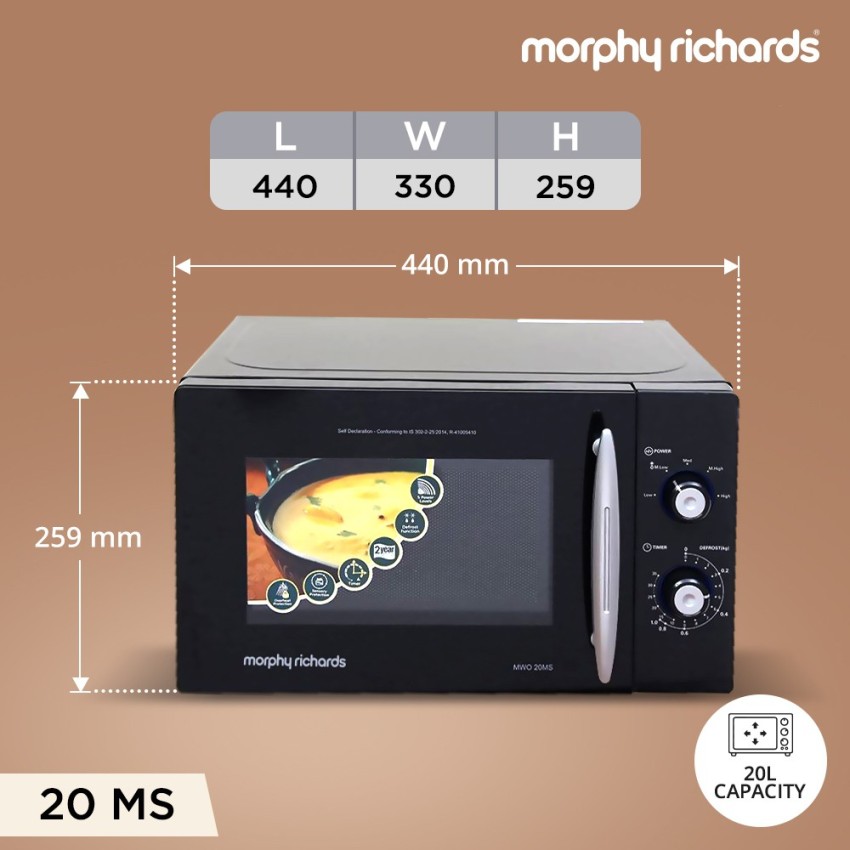 Morphy Richards P80H20P Compact Countertop Microwave Oven 20L 800W - Silver