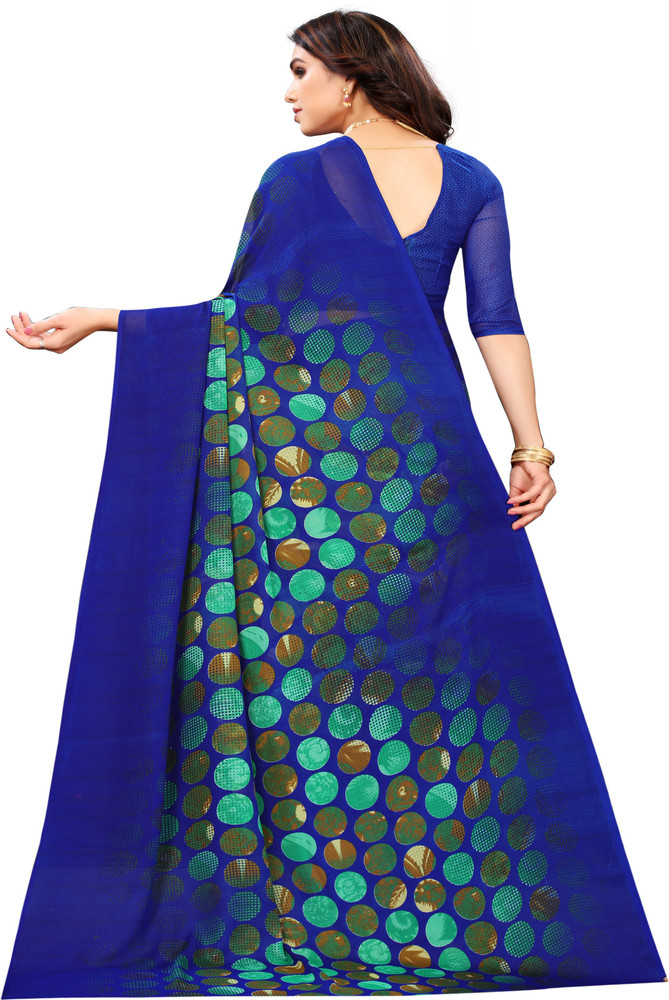 Buy Blue Wish Solid Plain Bollywood Chiffon Blue Sarees Online Best Price In India Flipkart