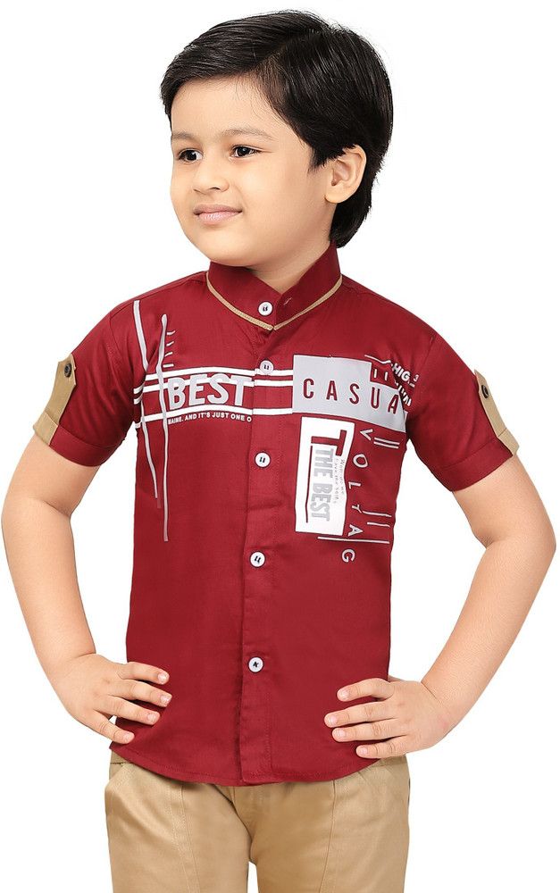 FASHION GRAB Boys Printed Casual Maroon Shirt Buy FASHION GRAB