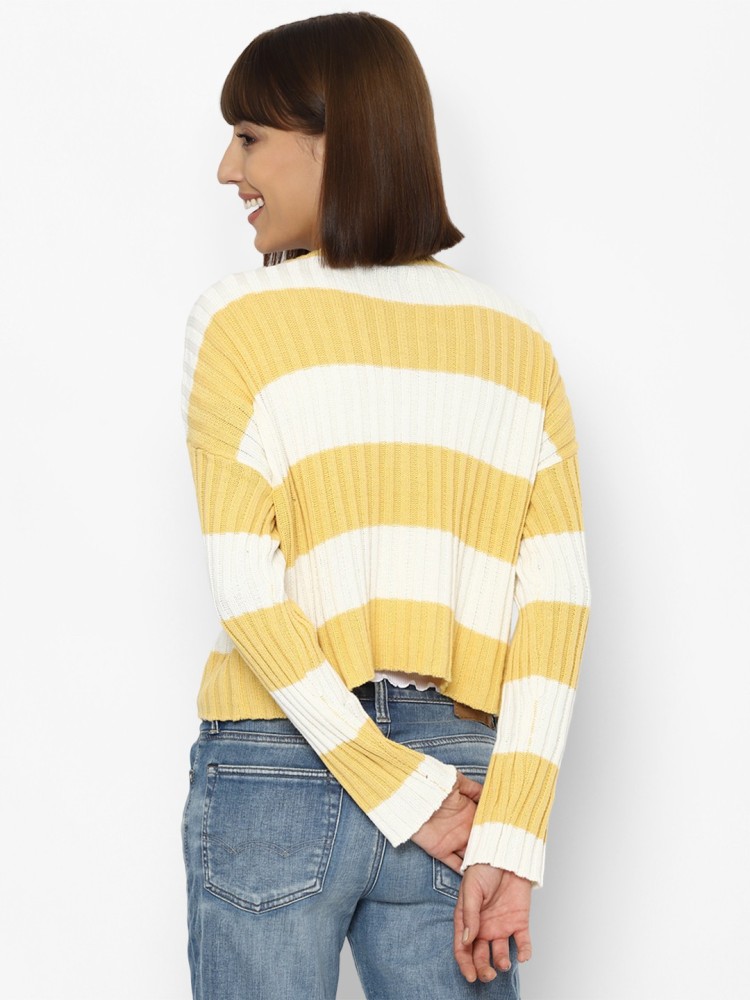 American Eagle Outfitters Woven V Neck Casual Women Yellow Sweater Buy American Eagle Outfitters Woven V Neck Casual Women Yellow Sweater Online at Best Prices in India Flipkart