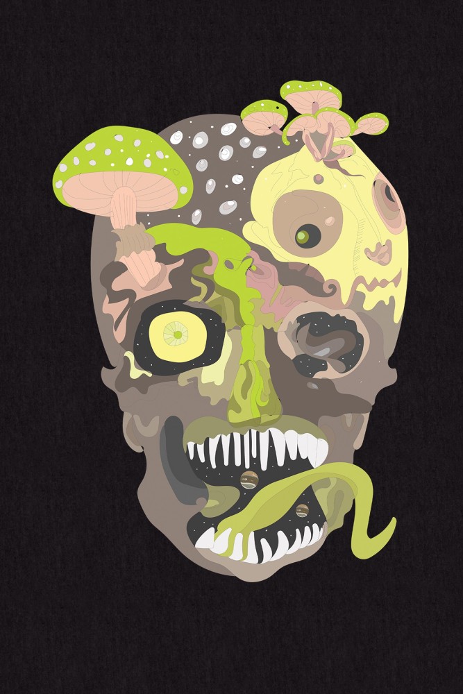 Round Neck T Shirt - Skull Print, Cotton T-Shirt with print