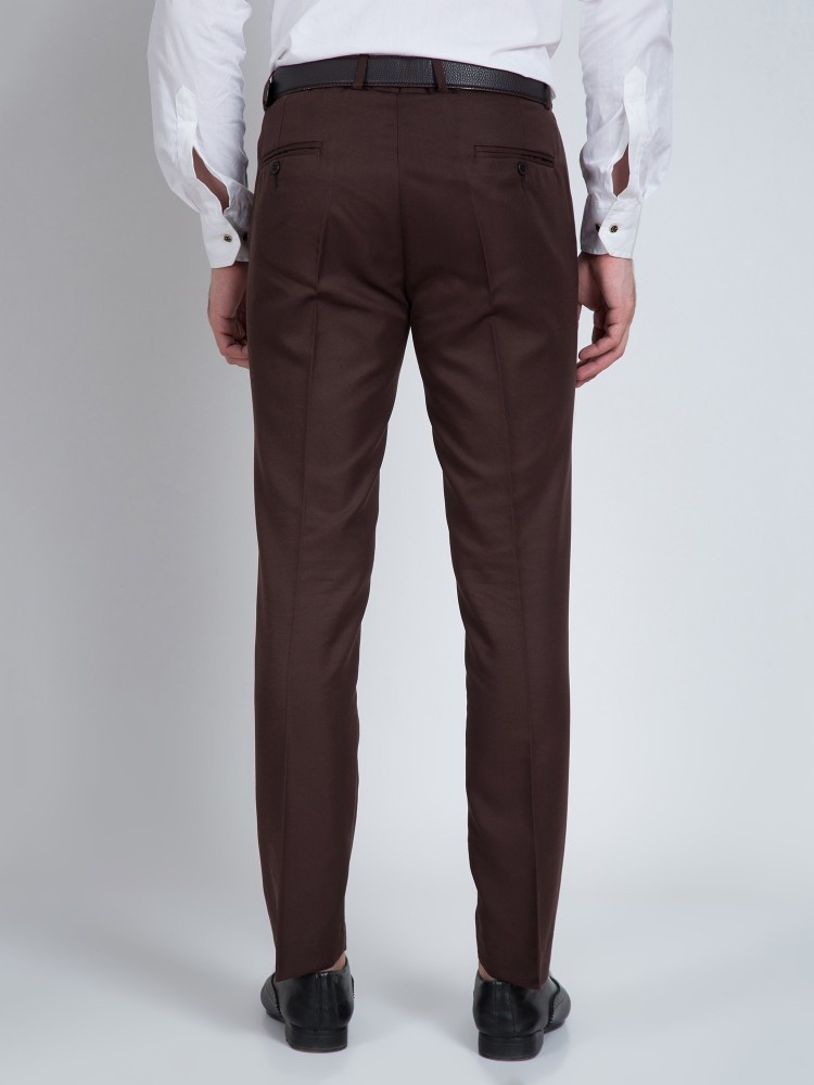 Hancock Men Brown Solids Pure Cotton Slim Fit Formal Trouser