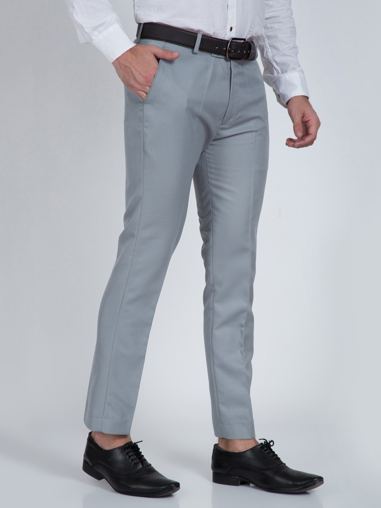 Buy Men Grey Carrot Fit Solid Flat Front Formal Trousers Online  869872   Louis Philippe