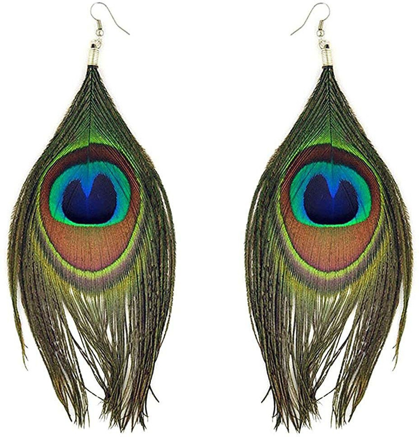 Long peacock feather earrings best sale