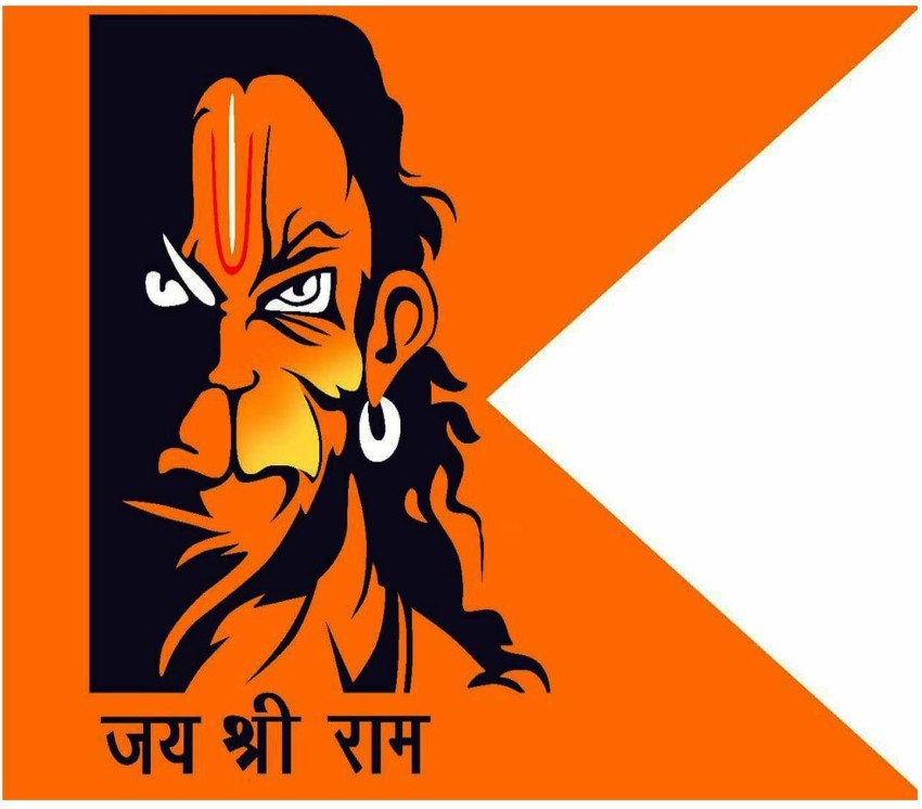 Printed Orange Hanuman Ji Satin Religious Flag