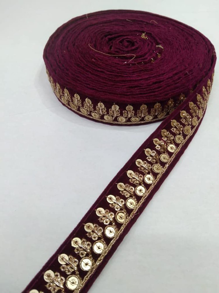 Borders New Embroidery Velvet Lace Reel (9 Mtr. x 1 in) Wine Lace