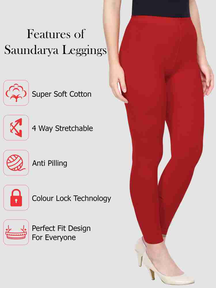 Buy Salwar Studio Pink Solid Cotton Lycra Stretchable Ankle Length Leggings  (L) online