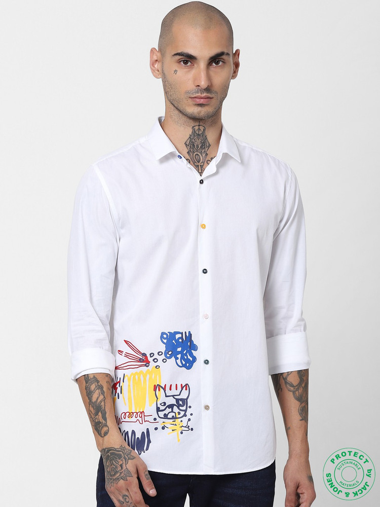 jack and jones white printed shirts