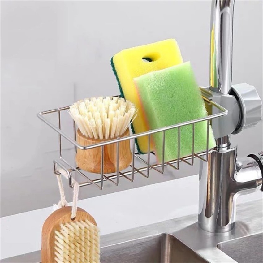 Under Kitchen Sink Organizer, Sink Caddy Sponge Holder for Kitchen Sink, Over  the Sink Rack Sponge Dish Brush Soap Dispenser Holder with Drain Tray, Over  Faucet Hanging Faucet Drain Rack 