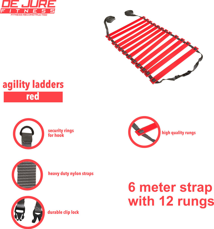 DE JURE FITNESS Adjustable Grey Red Agility Ladder 6M Strap 12