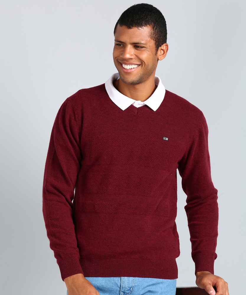 Arrow Sport Striped V Neck Casual Men Maroon Sweater Buy Arrow