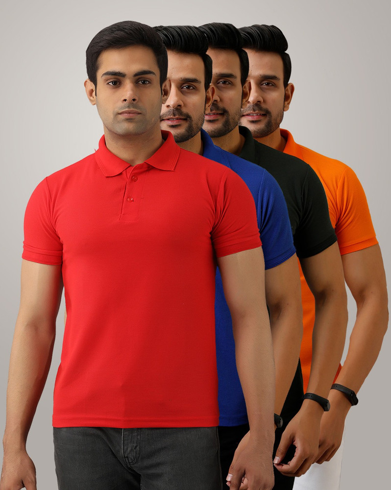 The Young Squad Solid Men Polo Neck Multicolor T Shirt Buy The