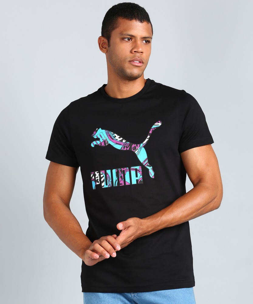 PUMA Graphic Print Men Print Prices Neck PUMA Graphic Online Buy Black Men in Neck - Round T-Shirt Round T-Shirt Black India Best at
