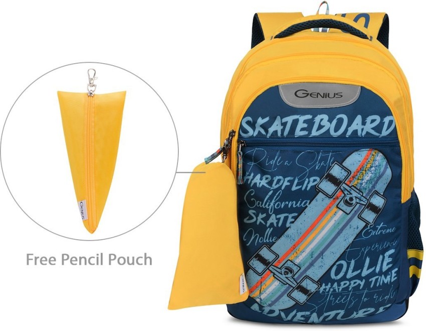 GENIUS by SAFARI Skater 34L Blue school casual Backpack Free Pencil Pouch File Holder Water resistant 19 inch 34 L Backpack BLUE Price in India Flipkart