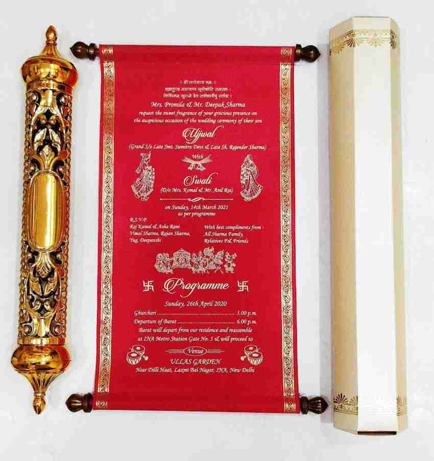 Shri ji cards Golden Unique Scroll Wedding Cards For Marriage