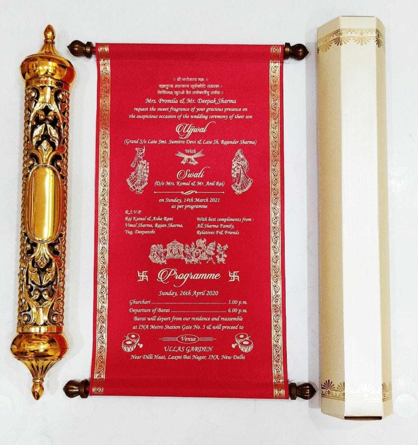  Wedding Invitations Cards Bride and Groom Scroll