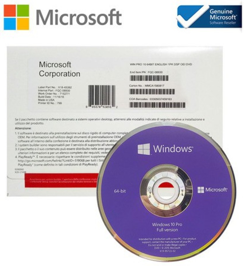 MICROSOFT Windows 10 Professional (India Edition) OEM 64 BIT