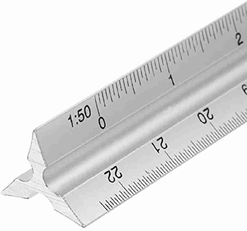 DEZIINE 1 Pcs Aluminium Metal Triangular Scale Ruler 3 Sides  for Architecture Drafting Architect Engineers Technical Measuring Tools  Ruler 