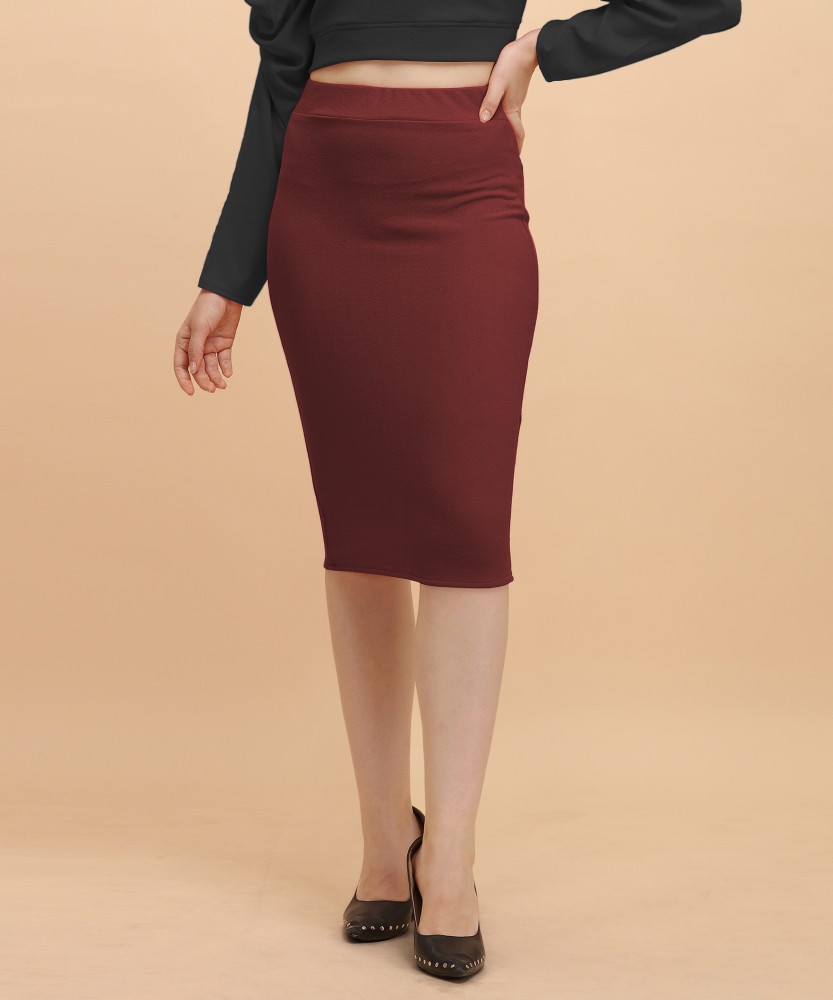 Paralians Solid Women Pencil Maroon Skirt Buy Paralians Solid