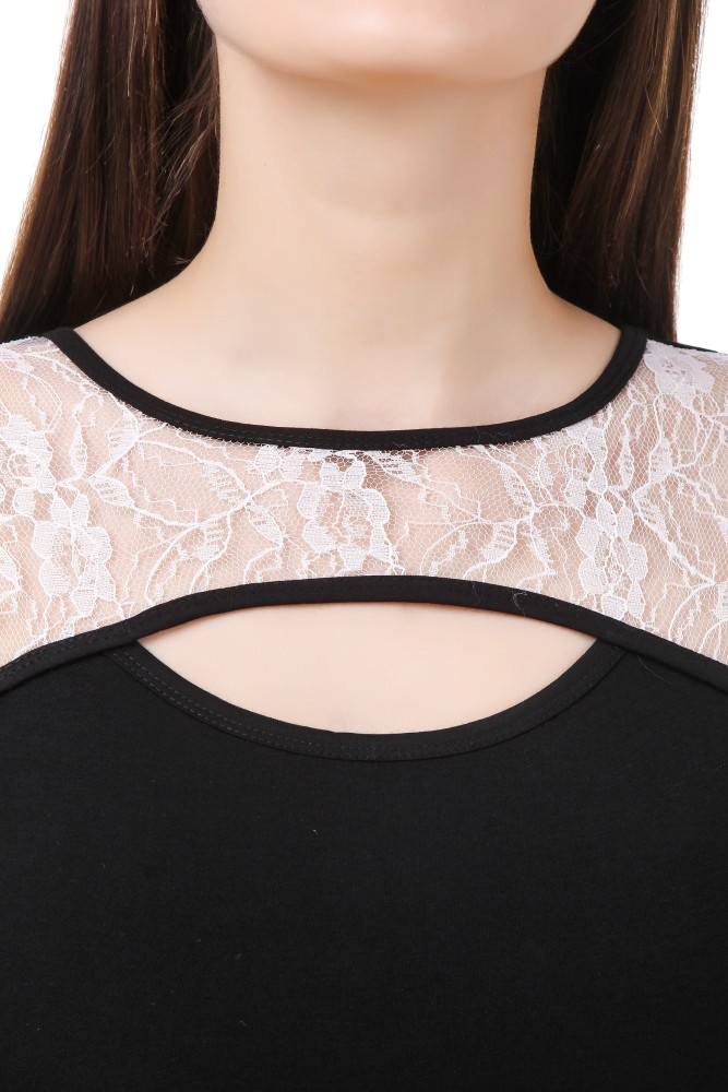 Buy Le Bourgeois black cut out net yoke full sleeve top for women
