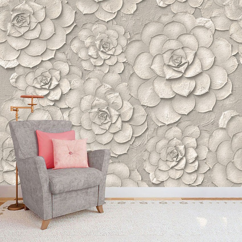Wallpaper grey scale floral pattern  TenStickers