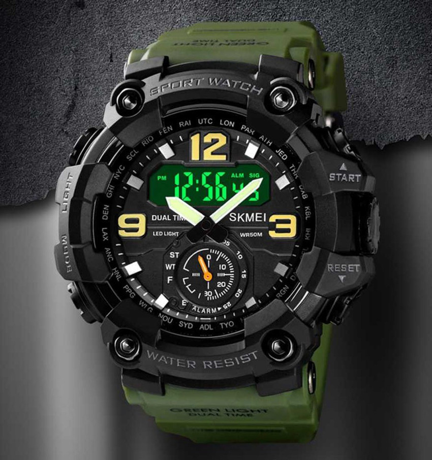 Analog watch with digital stopwatch outlet