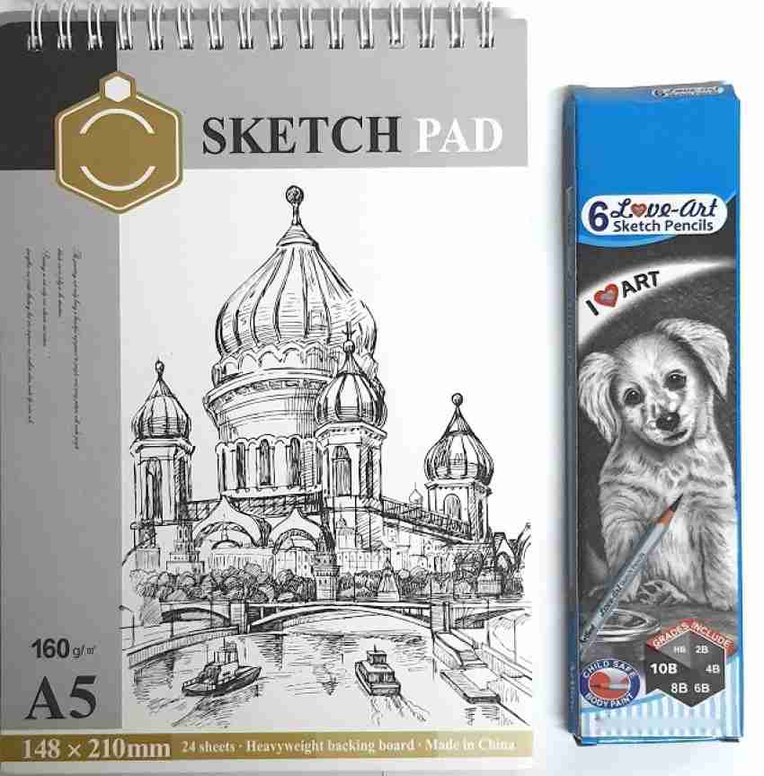 SKYGOLD A5 SKETCH BOOK 140 GSM WITH CAMLIN DRAWING PENCIL SET  COMBO ART SET FOR ARTISTS - ART SET