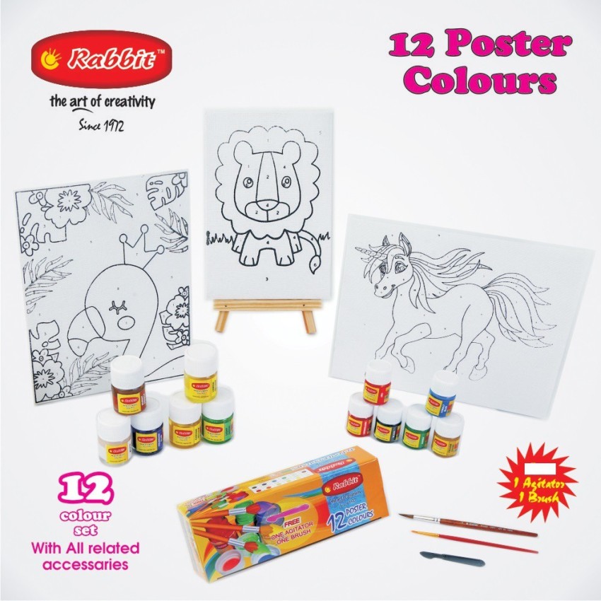 RABBIT 2 CANVAS BOARD 6'*8'+ 6 Poster Colors +NEON Tempera Paint Set+12  Color Pencil box+ Drawing book, Stationery kits for kids, Canvas for  painting, Canvas for Kids to paint, Canvas, Painting set for kids, Poster  colors, Canvas for beginners