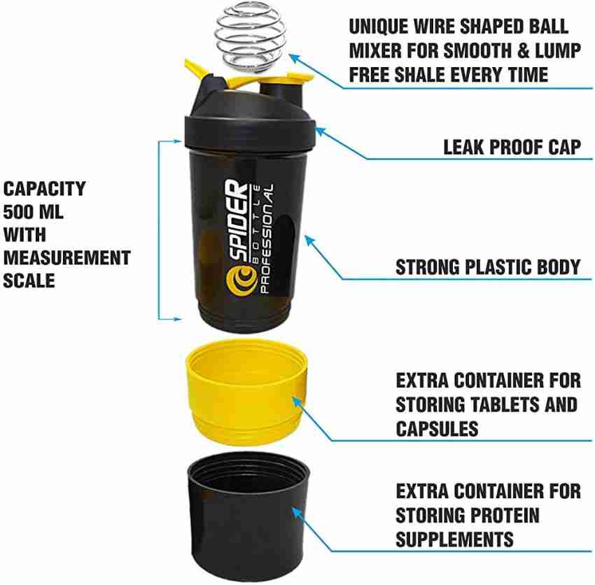  Spider Bottle Protein Shaker Bottle 500ml with Extra