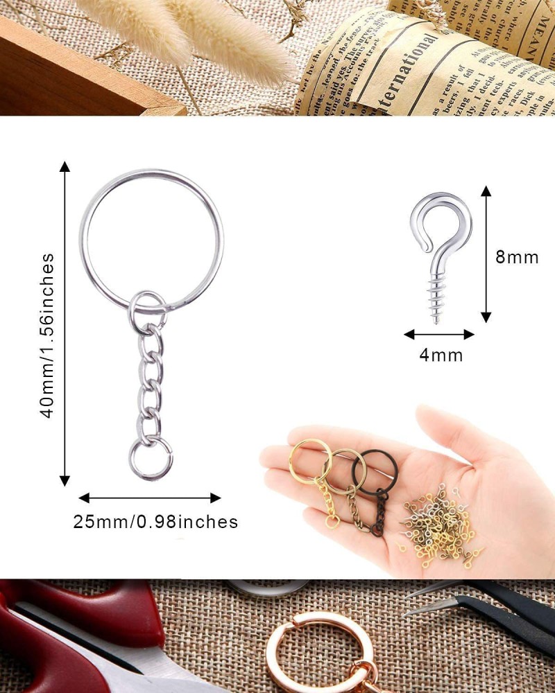 Keychain Rings for Crafts Gold, Key Chains Rings Kit Includes Split Key  Ring with Chain, 100pcs Jump Rings and 100pcs Screw Eye Pins for Resin  Keychain Making 
