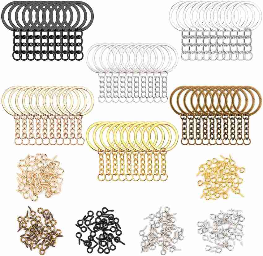 DIY Crafts Split Key Ring with Chain Set, Metal Flat Keychain Rings 1 Inch  with Open Jump Rings and Screw Eye Pins Bulk, Colors, for Resin Jewelry  Making DNo# 3 (15 Pcs