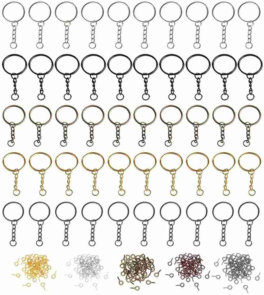 Split Key Ring with Chain Open Jump Ring and Screw Eye Pins 1 Inch