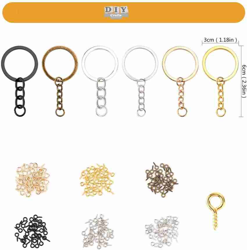 Split Key Ring with Chain Open Jump Ring and Screw Eye Pins 1 Inch
