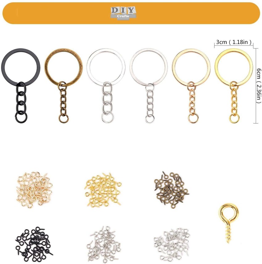 DIY Crafts Split Key Ring with Chain Set, Metal Flat Keychain Rings 1 Inch  with Open Jump Rings and Screw Eye Pins Bulk, Colors Choice, for Resin  Jewelry Making (3 Pcs, Antique
