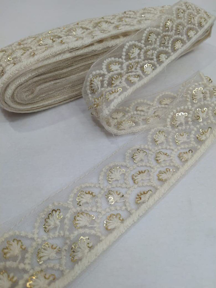 Borders Cotton Fabric Lucknowi Chiknkari Border lace Reel 9 Mtr