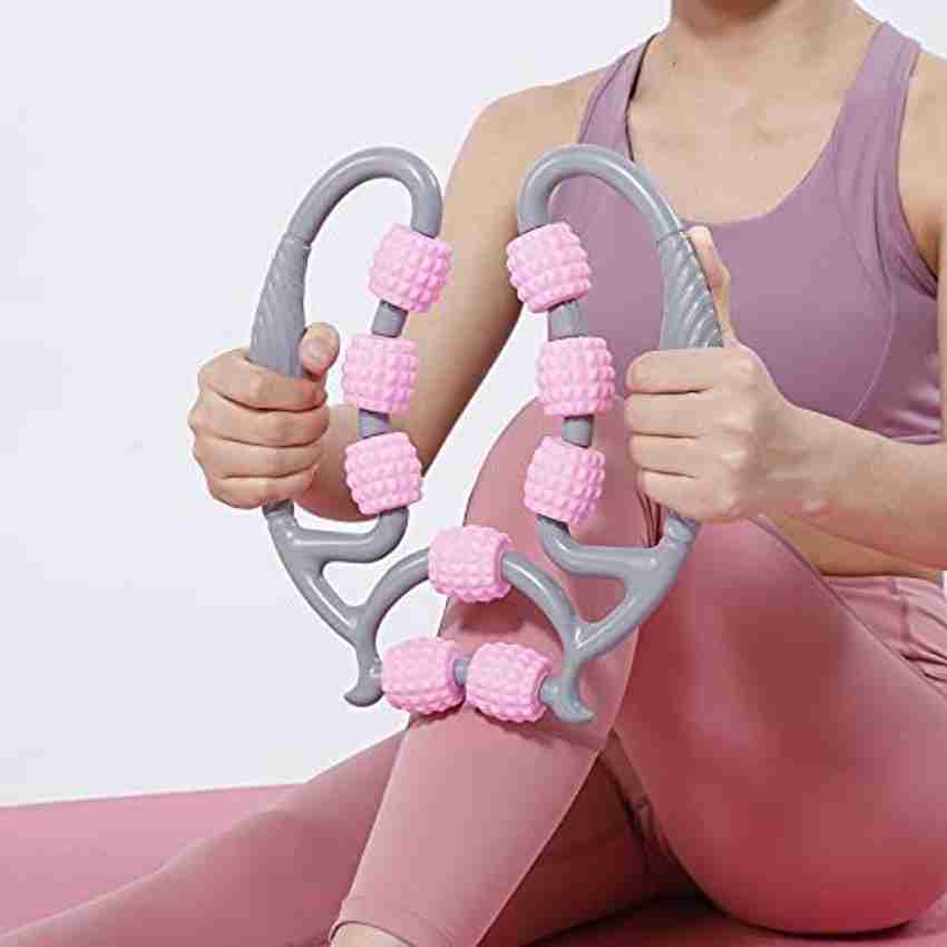 KitchExpo Muscle Roller Fit Roller Pro Trigger Point Massager Tool for Fascia Neck Arm Elbow Hand Leg Calf Handle Foam Roller After Workout Exercise Muscle Soreness Relieve Pain 9 Wheel Muscle Roller